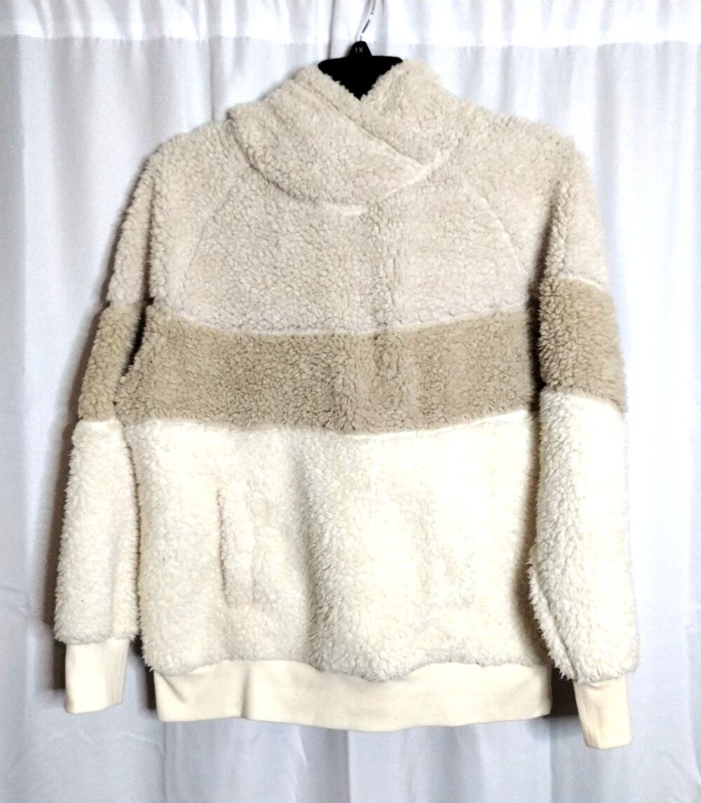 REWASH Teddy Hoodie Sherpa sweatshirt beige pockets XL NWOT